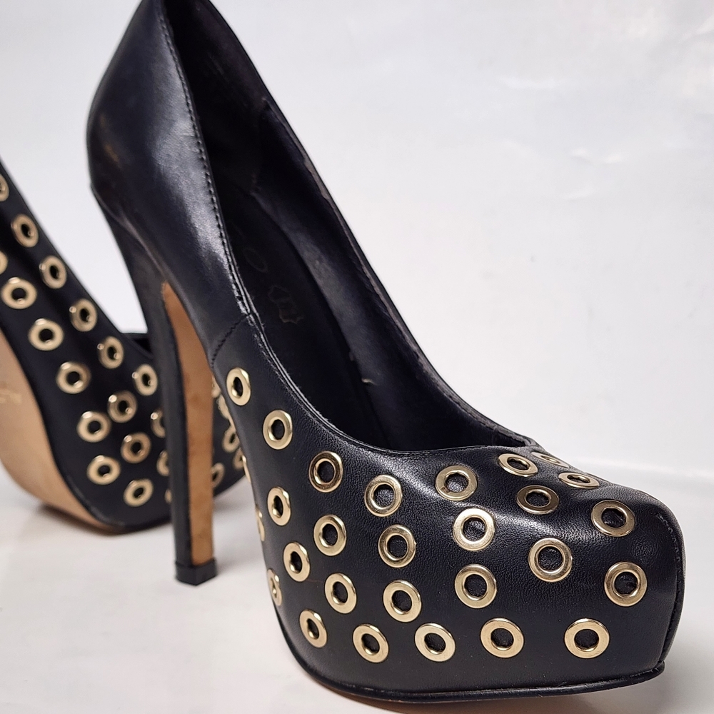 ALDO Womens shoes BLACK with GOLD RIVETING /STUDS    7 - Picture 2 of 12